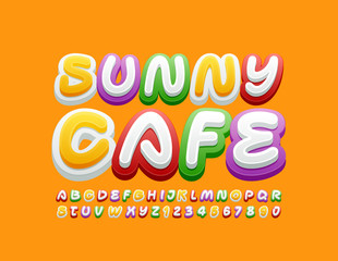 Fototapeta premium Vector colorful logo Sunny Cafe with trendy Alphabet Letters and Numbers. Bright Children Font