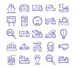 Vehicles icon set design, Transportation travel trip urban motor speed fast automotive and driving theme Vector illustration