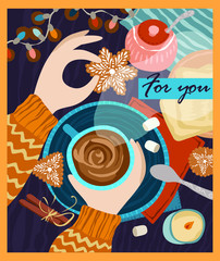 Illustration with a cup of coffee
