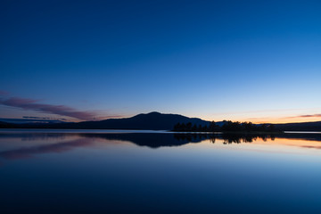 Fototapeta na wymiar Tranquil dusk reflected in a lake in Scandinavia. Sweden.