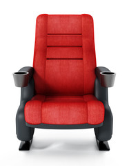 Red cinema chair isolated on white background. 3D illustration - obrazy, fototapety, plakaty
