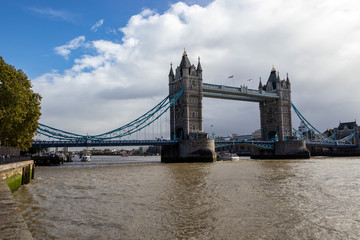 Fototapeta na wymiar Tower Bridge in London after a heavy rainfall, UK