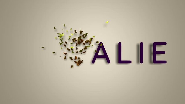 Name is Natalie. The female name on a light background disappears flying in butterflies. Minimal graphics. 4k