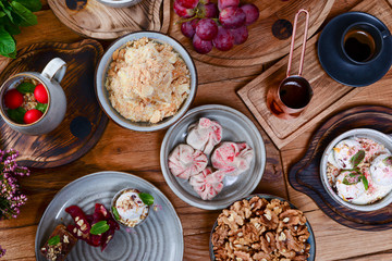 Traditional Georgian sweets and desserts. Baklava, nakhini, khinkali, matzoon, churchkhela, shotis puri or shoti