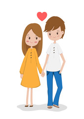Obraz na płótnie Canvas Cute young couple are holding hands, have smiles and love. Vector illustration.