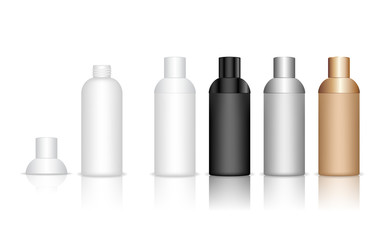 Cosmetic bottle. Liquid container for gel, lotion, cream, shampoo, bath foam. Beauty product package. Vector illustration.