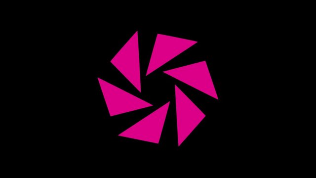 Colored graphic object that rotates clockwise in the center, varying in size, on a background with a hypnotic, psychedelic and stroboscopic effect, in 16: 9 video format.