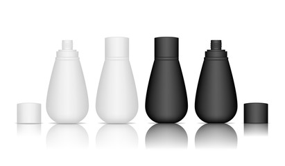 Cosmetic bottle. Liquid container for gel, lotion, cream, shampoo, bath foam. Beauty product package. Vector illustration.