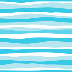 Blue curve line seamless pattern. Abstract horizontal wave stripes background. Vector Illustration.