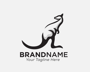 Stand kangaroo look back on white background logo design inspiration