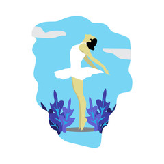 young ballet dancers standing in pose flat design. Vector illustration of ballerina in special dancing dresses