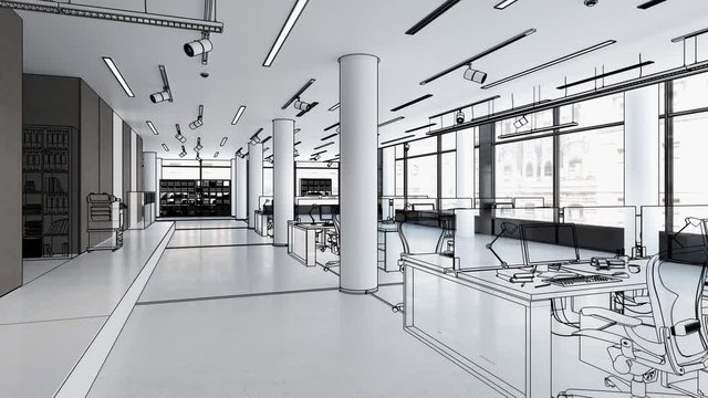 Modern Office Furnishings - black and white 3d visualization