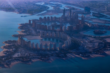 aerial view of an island city in the sea