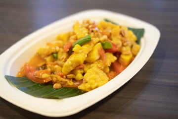Spicy fruits salad mixed with corn and tomato