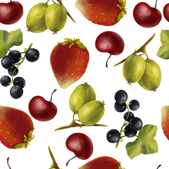 Berry seamless pattern. Illustration with garden plants. Floral composition for the decor of home textiles, wallpaper, backgrounds, wrapping paper.