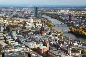 Panoramic view from observation point from Main Tower to Frankfurt and suburbans, Germany	