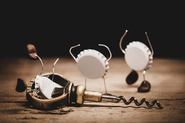 Crown cork miniature figures with a bottle opener