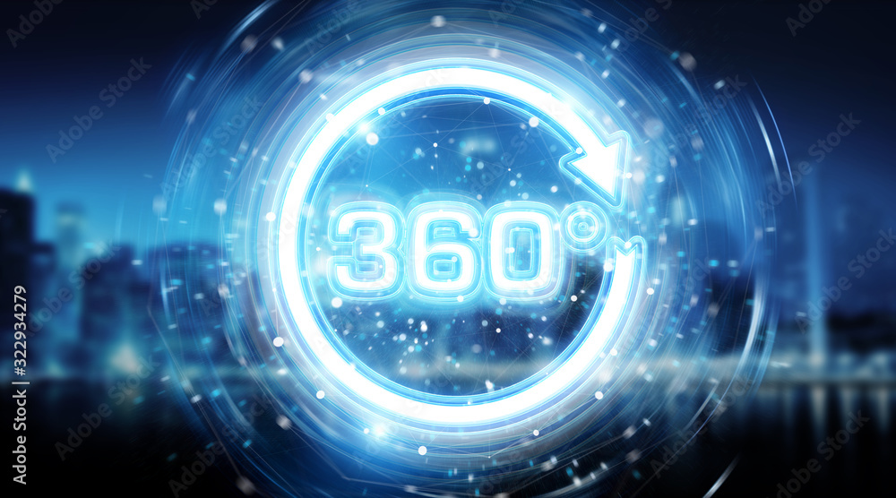 Poster 360 degree virtual reality neon interface 3d rendering