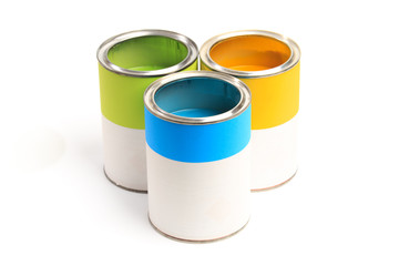 set of Cans with color paint isolated on white background