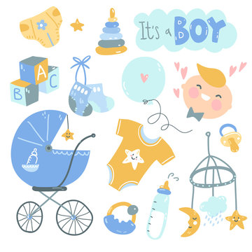 It's a boy doodle set. Blue and yellow baby care, feeding, clothing, toys, health care stuff, accessories.