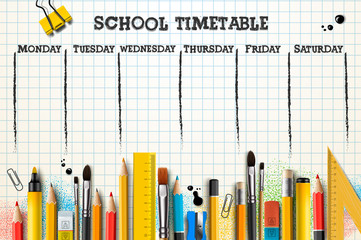 School timetable template for students or pupils. Vector Illustration