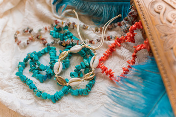 Set of natural stones, boho style, jewelry and accessories