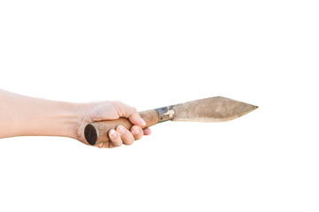 big knife in hand isolated on white background with clipping path.