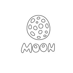 Moon, planet, satellites, space object. Design element, icon on the theme of cosmos, UFO. Doodle vector illustration