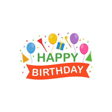 Happy Birthday Text Logo Vector Design 