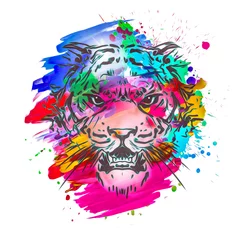 Fototapeten Tiger head with creative abstract element on white background  © reznik_val