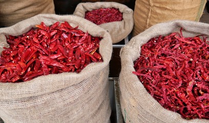 A bag of chili peppers at a Market in Little India, Singapore