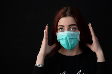 Frau jung hübsch mit atemschutzmaske virus corona coronavirus grippe schutz maske china