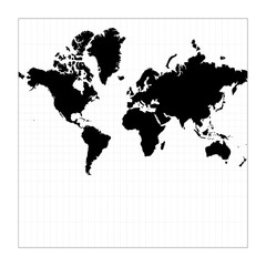 World map with meridians. Spherical Mercator projection. Plan world geographical map with graticlue lines. Vector illustration.