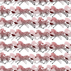 Seamless pattern abstract running zebra silhouette flat vector illustration on white background