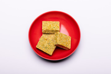 Bouillon stock cubes isolated on white background