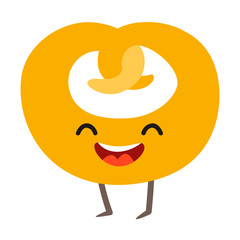 Funny bagel vector illustration. Happy bagel character with cute face. Sweet bagel emoji. Emotional pastry food. Bakery icon, isolated on white background