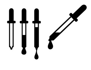 Black silhouetee dropper medical pipette vector flat pictogram illustration isolated on white background