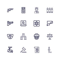 Editable 16 crime icons for web and mobile