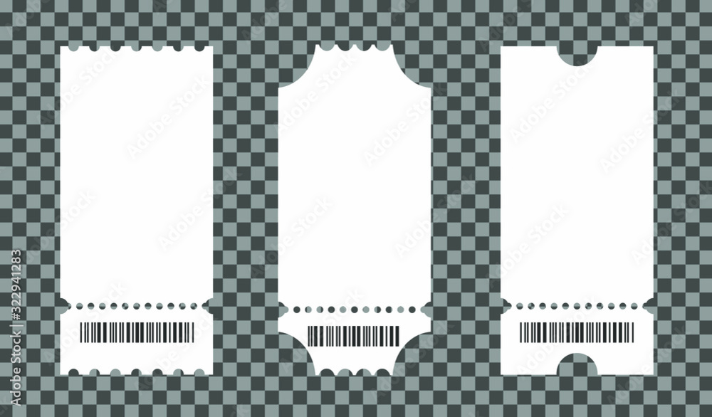 Poster set of empty ticket templates isolated on transparent background. blank tickets mockup for entrance 