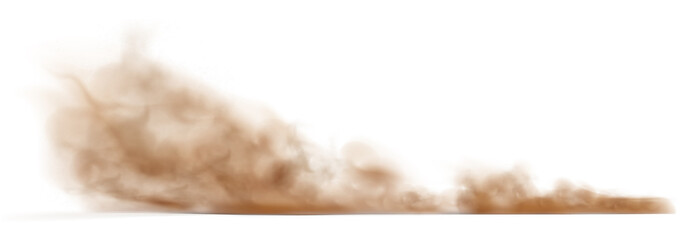 Dust sand cloud on a dusty road from a car. - obrazy, fototapety, plakaty
