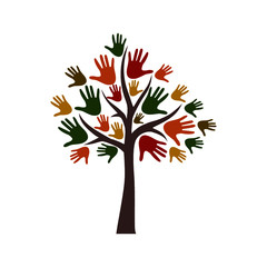 Autumn silhouette of a tree with colored leaves icon