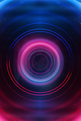 Dark abstract futuristic background. The geometric shape of the rectangle in the middle of the scene. Neon blue-pink rays of light on a dark background