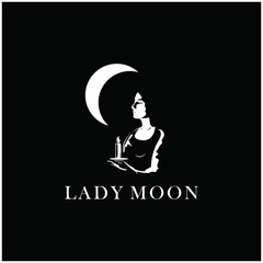lady moon meditatiang night women background illustration