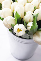 large bouquet of white tulips and a place for text close-up