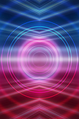 Dark abstract futuristic background. The geometric shape of the rectangle in the middle of the scene. Neon blue-pink rays of light on a dark background
