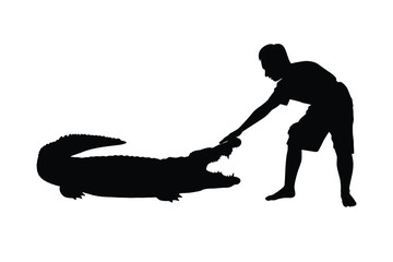 Man in crocodile show silhouette vector