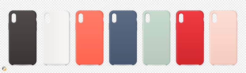 Mockup Set Realistic Case for smartphone all color with shadows on a separate layer for easy installation of your design on a transparent background. Vector illustration EPS10