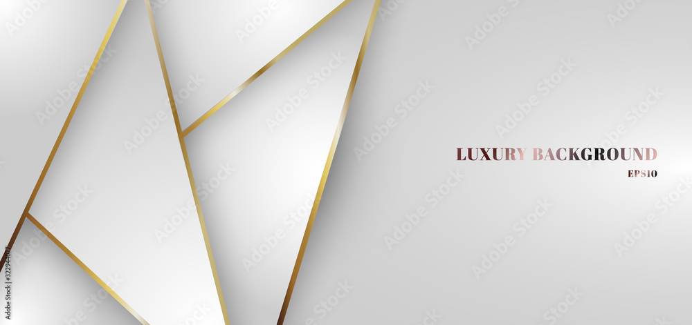 Wall mural Abstract white gradient triangle low polygon pattern with golden line background.