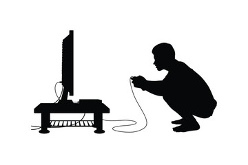 Gaming boy silhouette vector on white