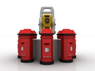 3D illustration Construction surveying instrument with letter box